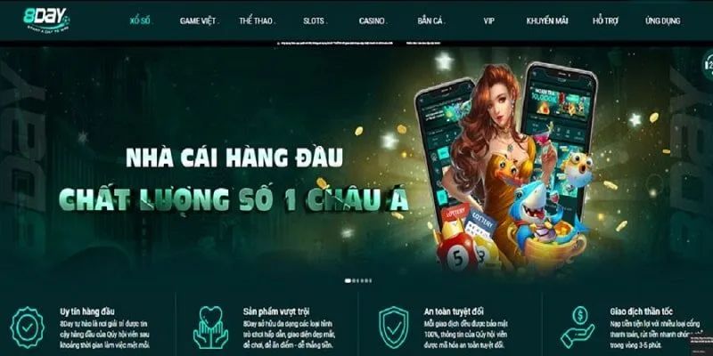 Giao diện trang chủ nhà cái 8Day